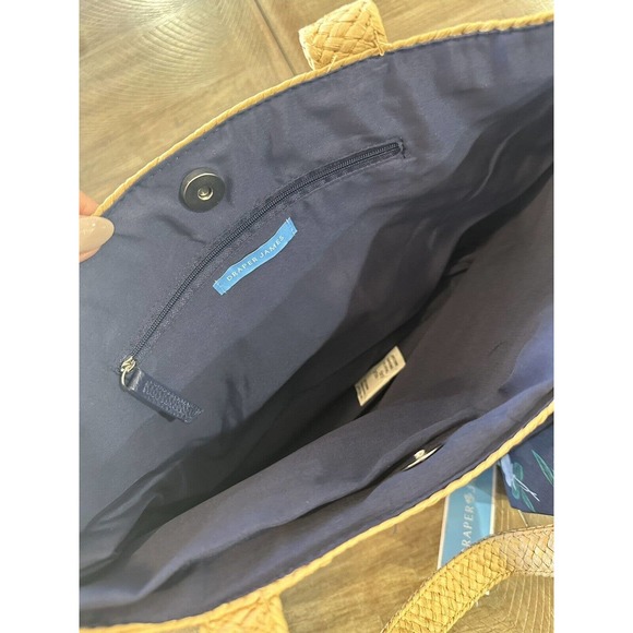 NWT Draper James Everyday Straw Tote Bag With Blue Floral Scarf Lined NEW - Picture 8 of 14